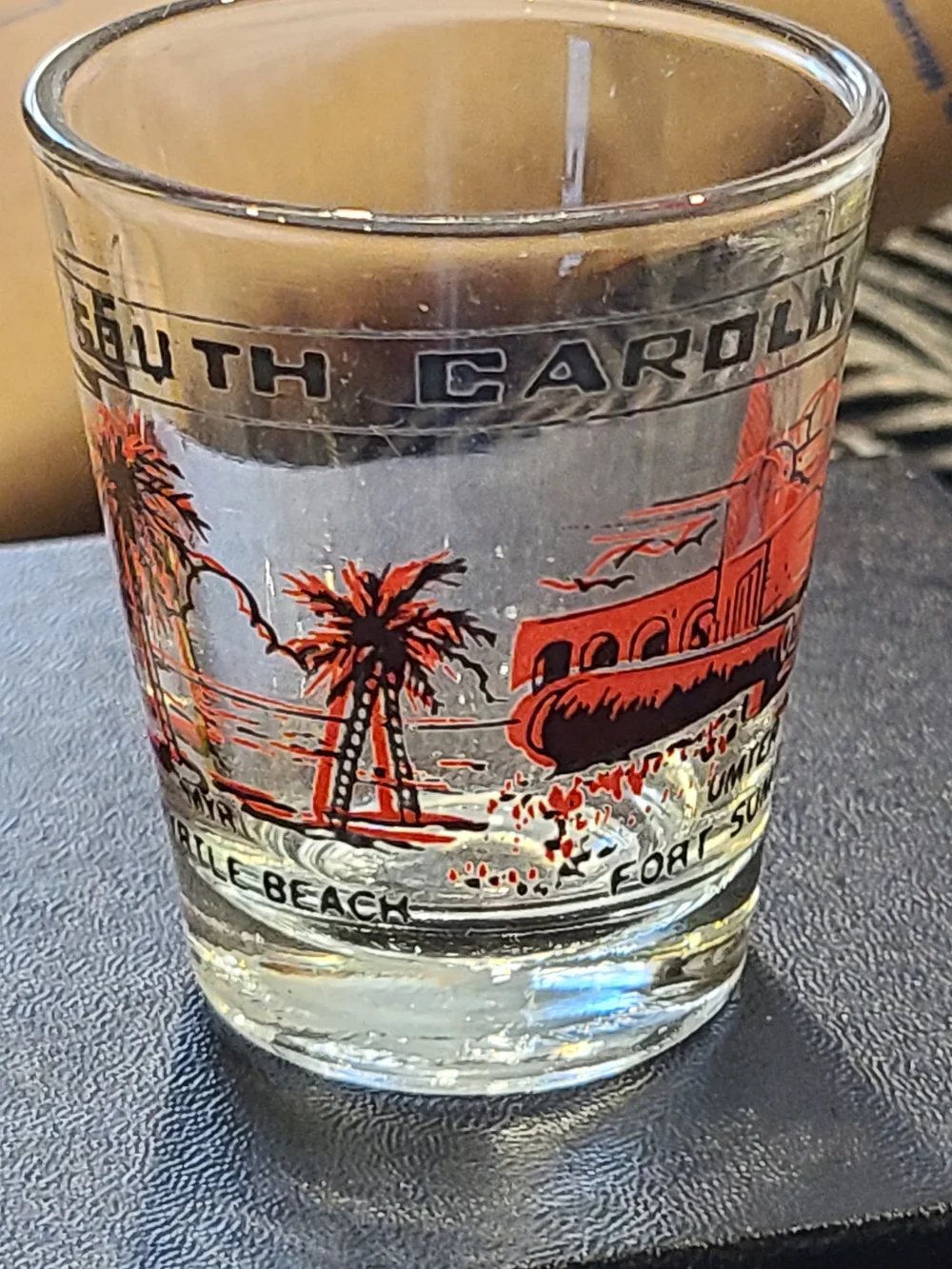 Vintage Fort Sumter Souvenir Shot Glass - Clear with Red and Black Design